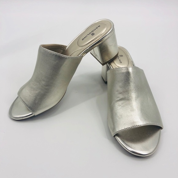 ✨Bandolino Silver Mule Heels / Sandal Slides 👡 - Picture 6 of 14